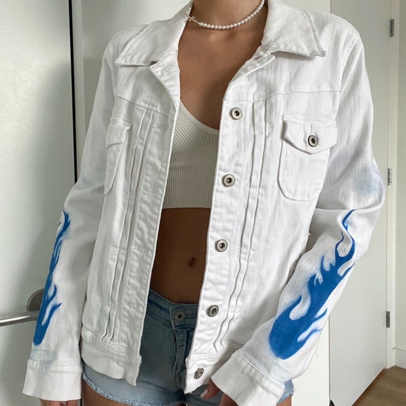 Jackets & Blazers - Penn state white and blue flame denim jacket